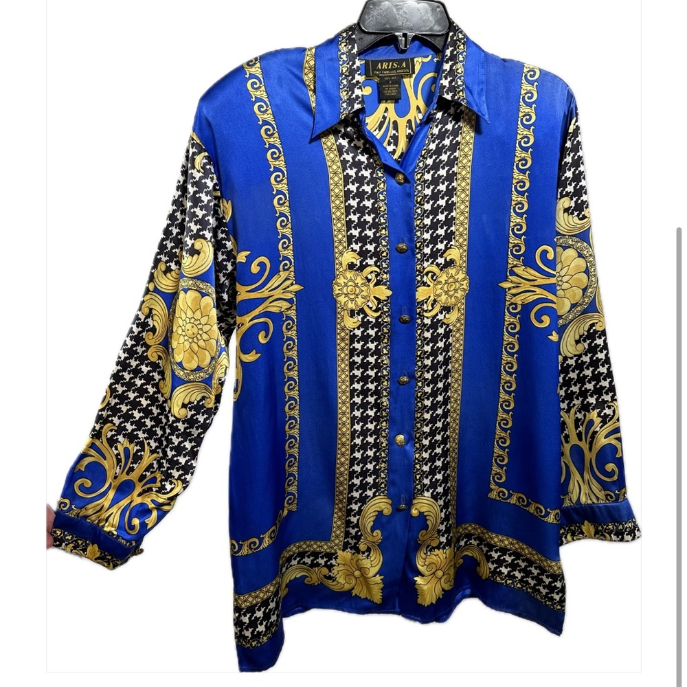 Unisex Vintage Silk Button Down Long Sleeve Shirt
